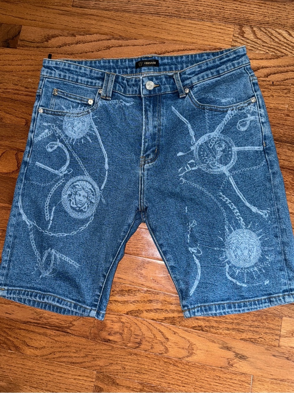 Versace Men's Long Line embellished Printed Denim Short Size 36